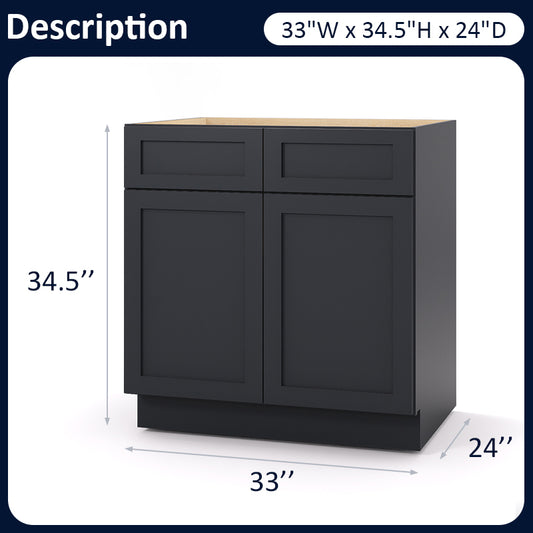Graphite Shaker Base Cabinets - 2 Doors / 2 Drawers / 1 Shelf B33