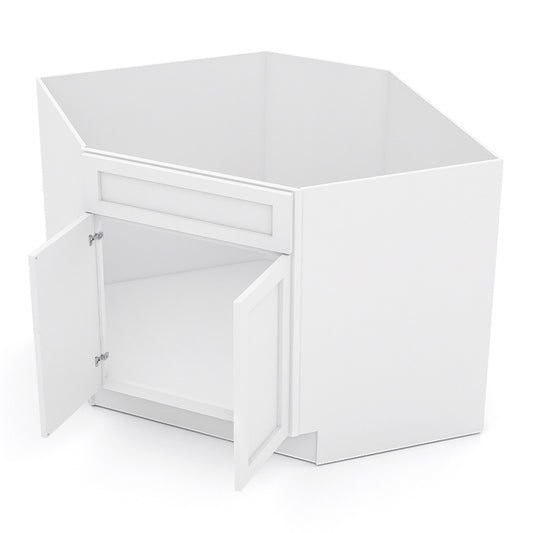 White Shaker Diagonal Sink Cabinets - 2 Doors / 1 False Drawer SBA42
