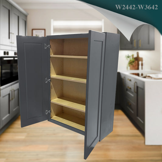 Graphite Shaker Wall Cabinets - 42H - 2 Doors / 3 Shelves
