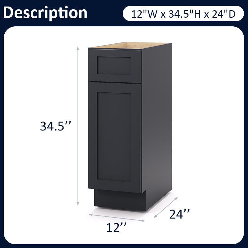 Graphite Shaker Base Cabinets - 1 Door / 1 Drawer / 1 Shelf B12