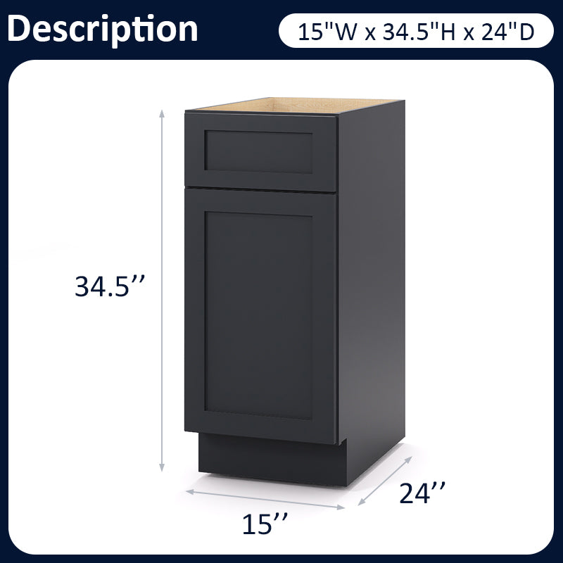 Graphite Shaker Base Cabinets - 1 Door / 1 Drawer / 1 Shelf B15