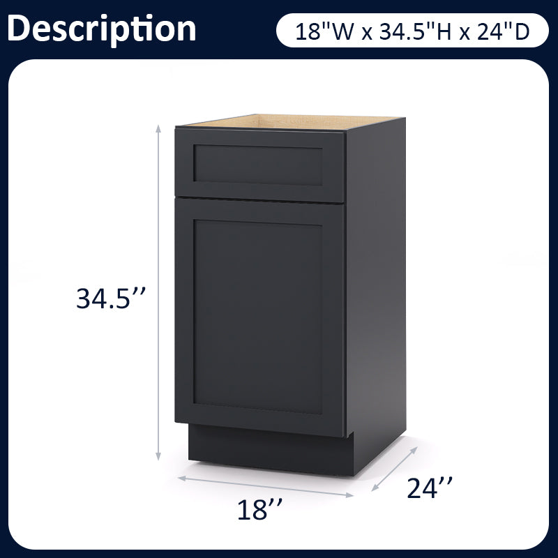 Graphite Shaker Base Cabinets - 1 Door / 1 Drawer / 1 Shelf B18