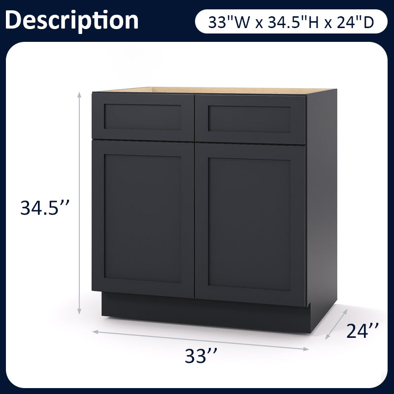 Graphite Shaker Base Cabinets - 2 Doors / 2 Drawers / 1 Shelf B33
