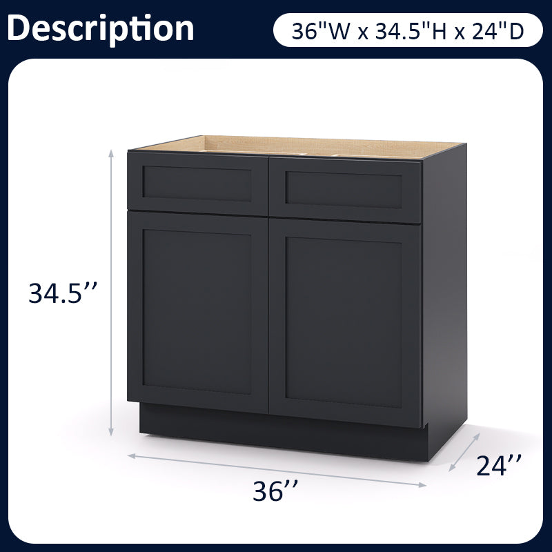 Graphite Shaker Base Cabinets - 2 Doors / 2 Drawers / 1 Shelf B36