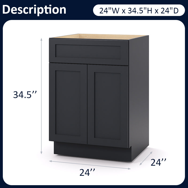 Graphite Shaker Base Cabinets - 2 Doors / 1 Drawer / 1 Shelf B24