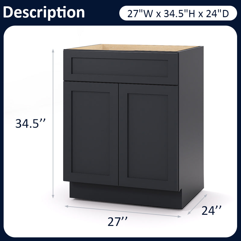 Graphite Shaker Base Cabinets - 2 Doors / 1 Drawer / 1 Shelf B27