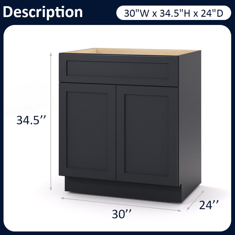 Graphite Shaker Base Cabinets - 2 Doors / 1 Drawer / 1 Shelf B30
