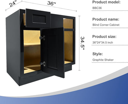Graphite Shaker Base Blind Cabinets - 1 Door / 1 Drawer / 1 Shelf BBC36-12