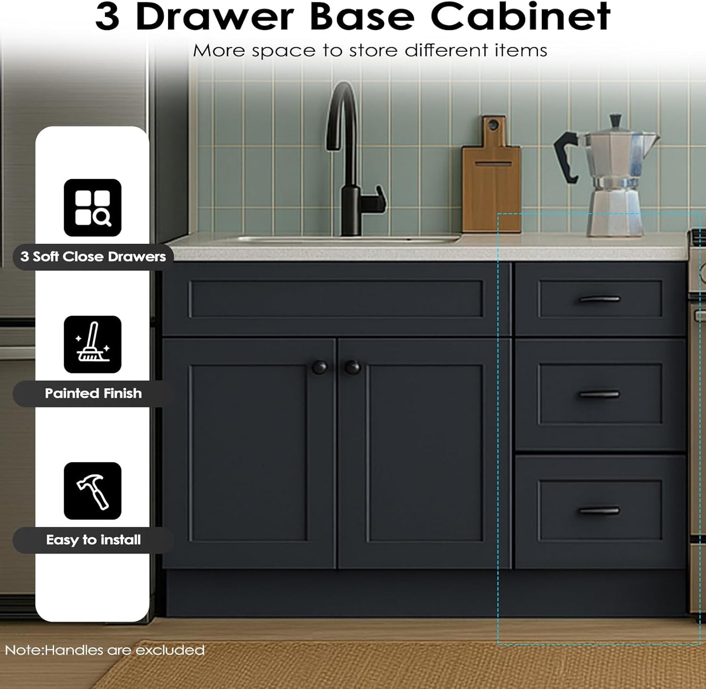 Graphite Shaker Base Drawer Cabinets - 3 Drawers DB12