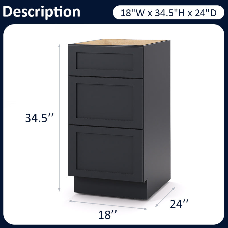 Graphite Shaker Base Drawer Cabinets - 3 Drawers DB18