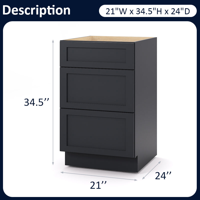 Graphite Shaker Base Drawer Cabinets - 3 Drawers DB21