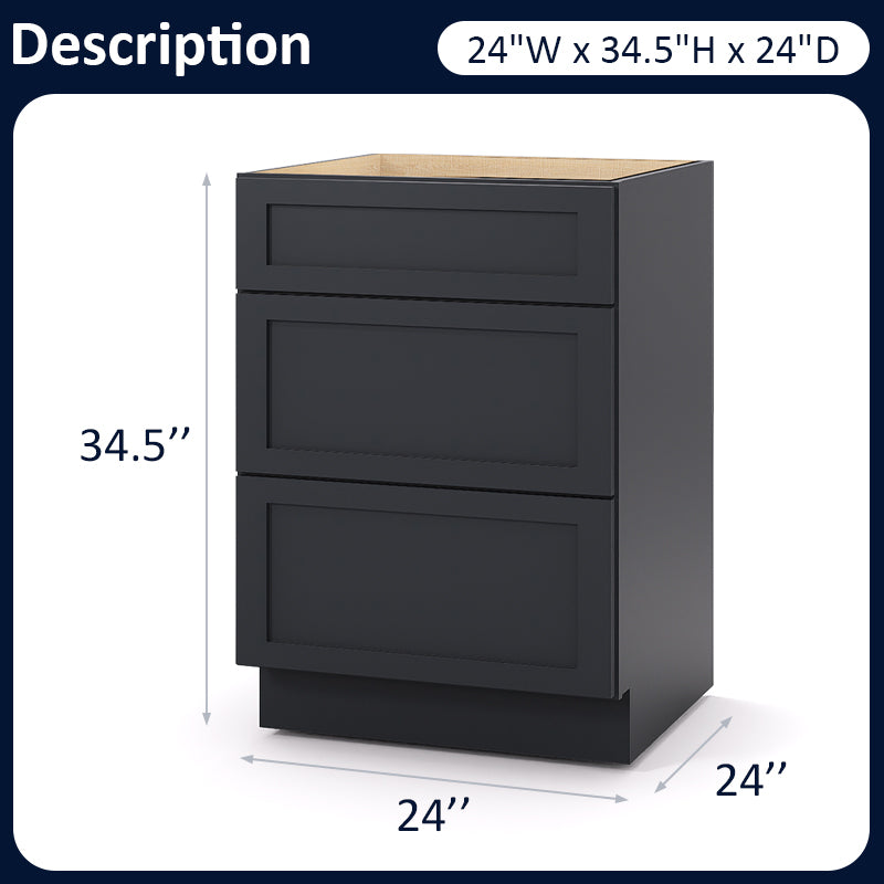 Graphite Shaker Base Drawer Cabinets - 3 Drawers DB24