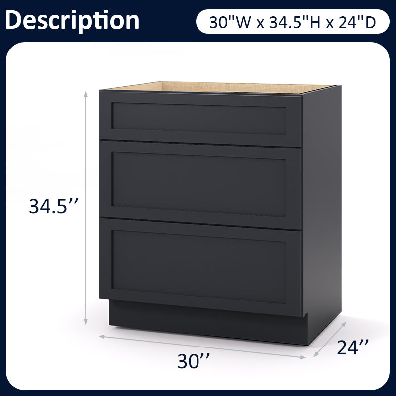 Graphite Shaker Base Drawer Cabinets - 3 Drawers DB30