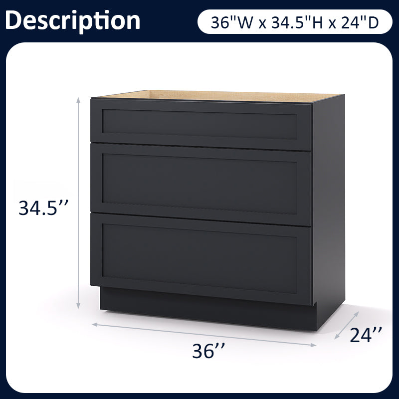 Graphite Shaker Base Drawer Cabinets - 3 Drawers DB36