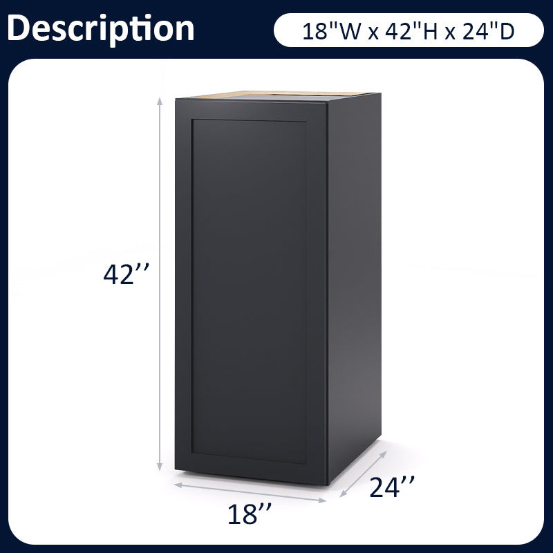 Graphite Shaker Pantry Wall Cabinets - 42H - 1 Door / 3 Shelves PW184224