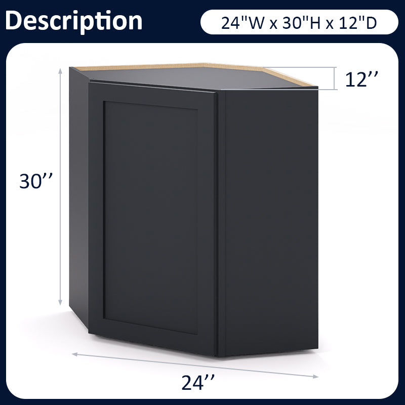 Graphite Shaker Wall Diagonal Cabinets - 30/36H - 1 Door / 2 Shelves WDC243012