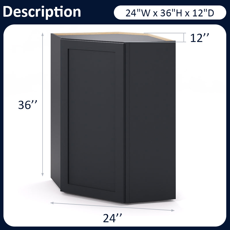 Graphite Shaker Wall Diagonal Cabinets - 30/36H - 1 Door / 2 Shelves WDC243612