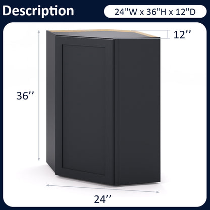 Graphite Shaker Wall Diagonal Cabinets - 30/36H - 1 Door / 2 Shelves WDC243612
