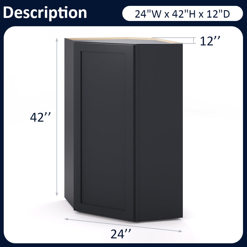 Graphite Shaker Wall Diagonal Cabinets - 42H - 1 Door / 3 Shelves WDC244212