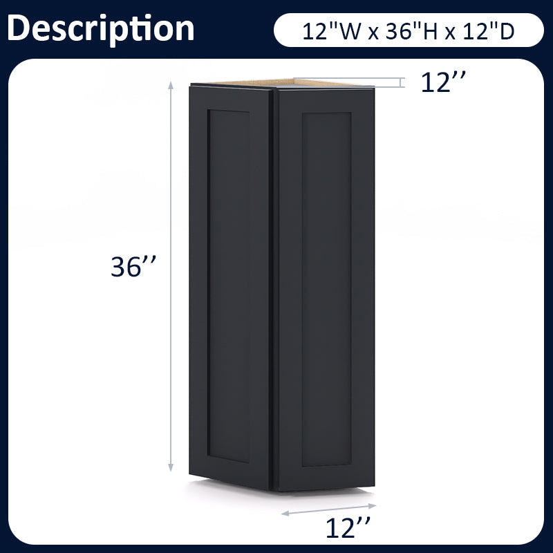Graphite Shaker Wall End Cabinets - 30/36H - 2 Doors/1 False / 2 Shelves WEC1236