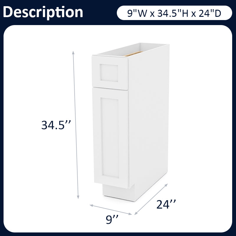 White Shaker Base Cabinets - 1 Door / 1 Drawer / 1 Shelf B09