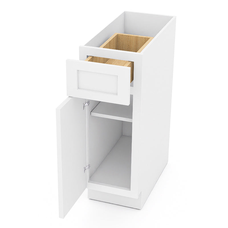 White Shaker Base Cabinets - 1 Door / 1 Drawer / 1 Shelf B12