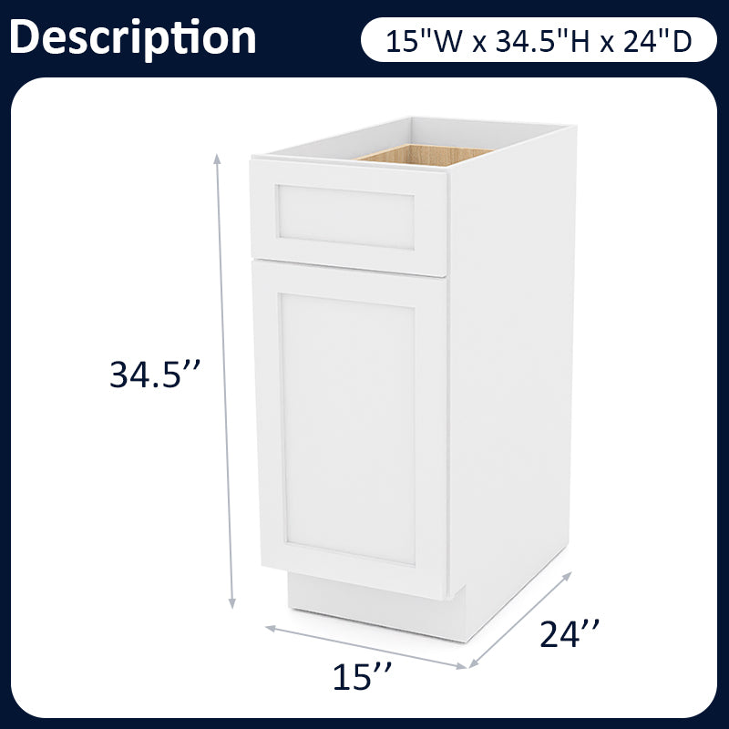 White Shaker Base Cabinets - 1 Door / 1 Drawer / 1 Shelf B15