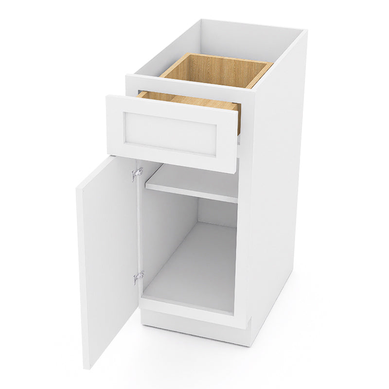 White Shaker Base Cabinets - 1 Door / 1 Drawer / 1 Shelf B15