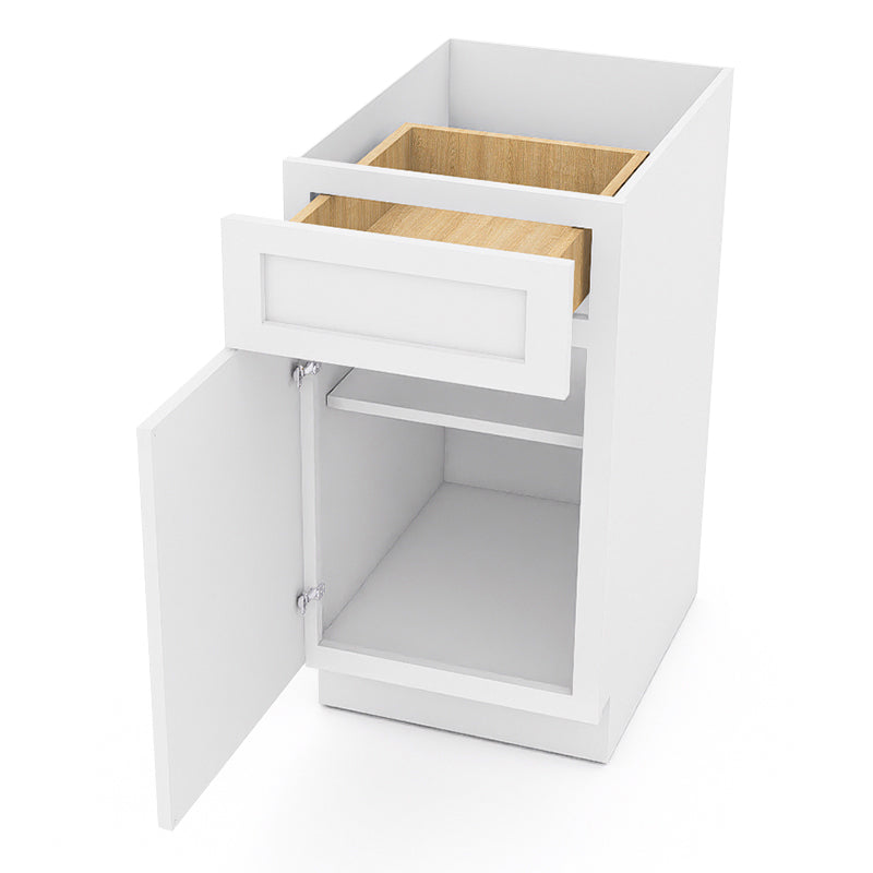 White Shaker Base Cabinets - 1 Door / 1 Drawer / 1 Shelf B18