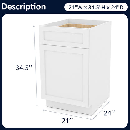 White Shaker Base Cabinets - 1 Door / 1 Drawer / 1 Shelf B21