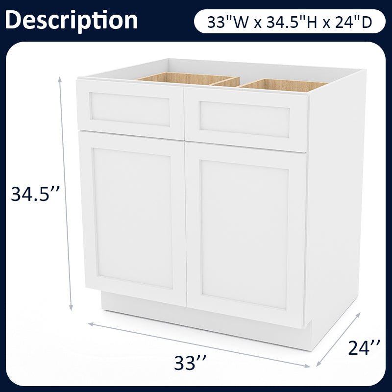 White Shaker Base Cabinets - 2 Doors / 2 Drawers / 1 Shelf B33