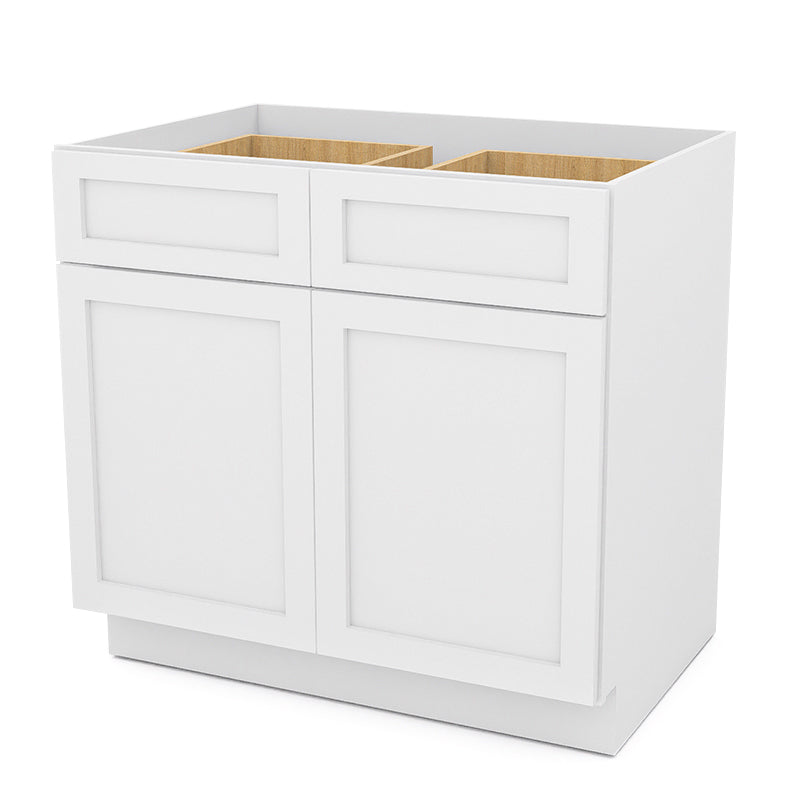 White Shaker Base Cabinets - 2 Doors / 2 Drawers / 1 Shelf B36