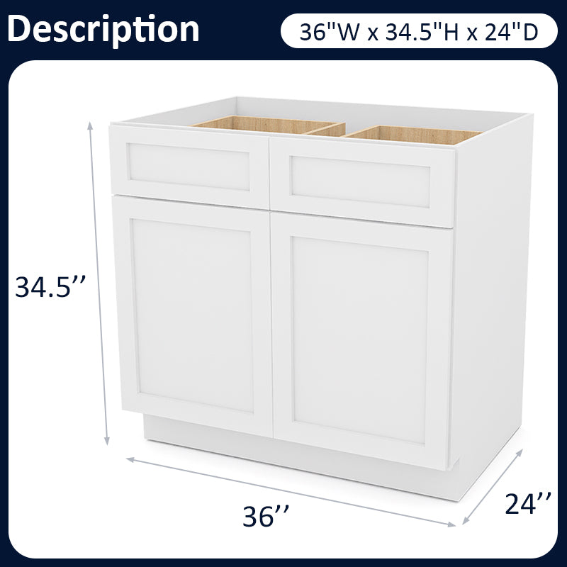 White Shaker Base Cabinets - 2 Doors / 2 Drawers / 1 Shelf B36
