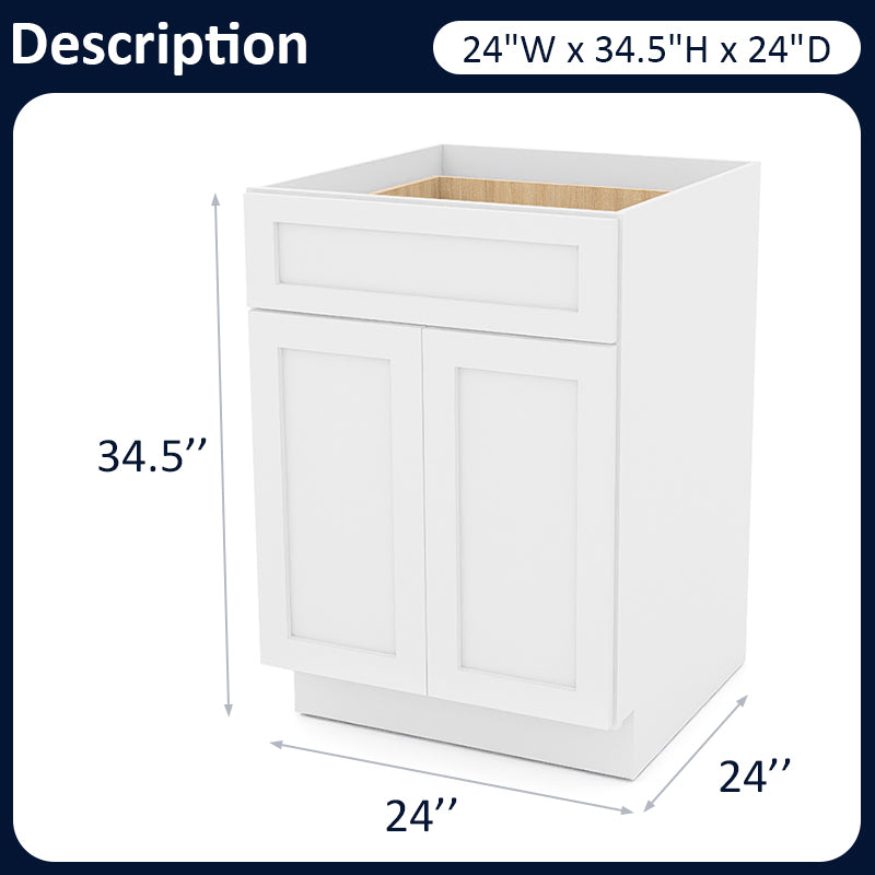 White Shaker Base Cabinets - 2 Doors / 1 Drawer / 1 Shelf B24
