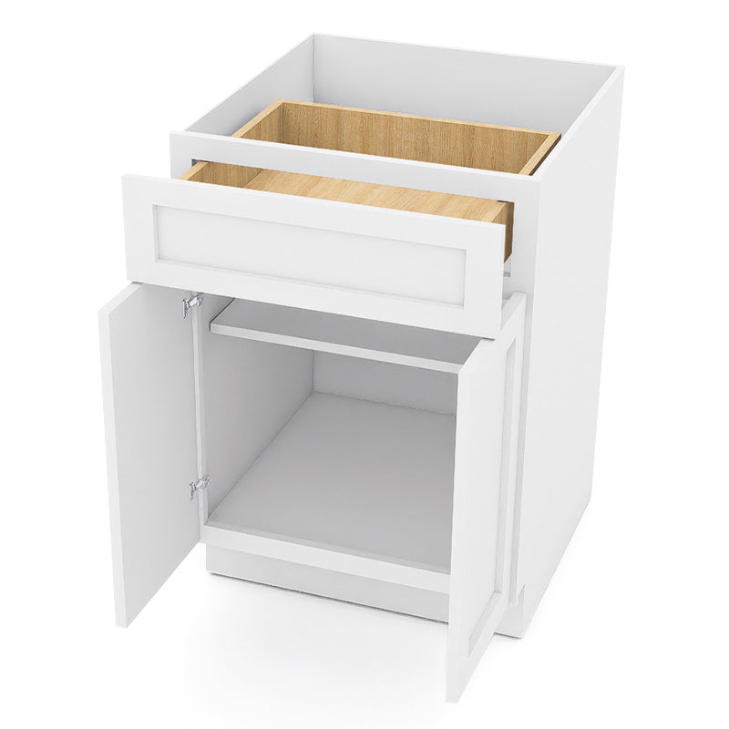 White Shaker Base Cabinets - 2 Doors / 1 Drawer / 1 Shelf B24