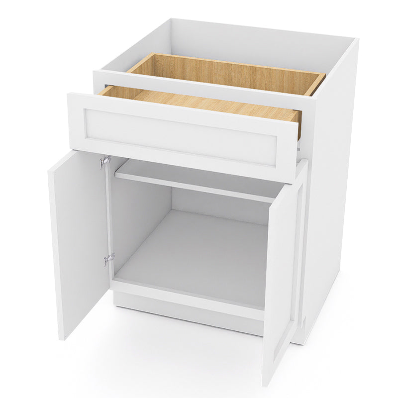 White Shaker Base Cabinets - 2 Doors / 1 Drawer / 1 Shelf B27