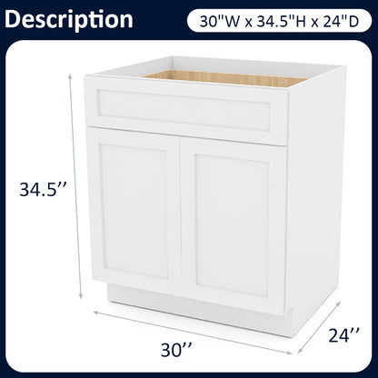 White Shaker Base Cabinets - 2 Doors / 1 Drawer / 1 Shelf B30