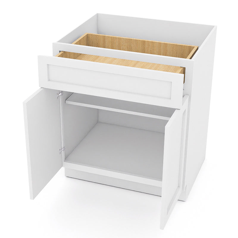 White Shaker Base Cabinets - 2 Doors / 1 Drawer / 1 Shelf B30