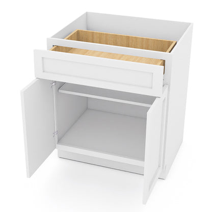 White Shaker Base Cabinets - 2 Doors / 1 Drawer / 1 Shelf B30