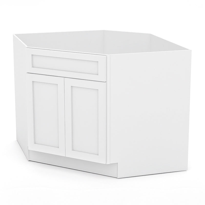 White Shaker Diagonal Sink Cabinets - 2 Doors / 1 False Drawer SBA42