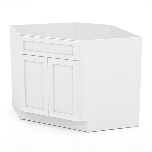 White Shaker Diagonal Sink Cabinets - 2 Doors / 1 False Drawer SBA42