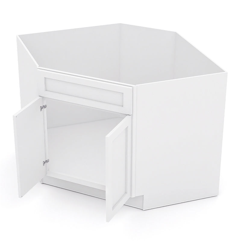 White Shaker Diagonal Sink Cabinets - 2 Doors / 1 False Drawer SBA42