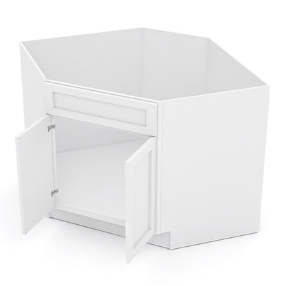White Shaker Diagonal Sink Cabinets - 2 Doors / 1 False Drawer SBA42