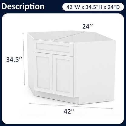 White Shaker Diagonal Sink Cabinets - 2 Doors / 1 False Drawer SBA42