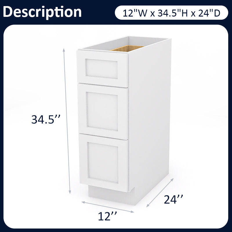White Shaker Base Drawer Cabinets - 3 Drawers DB12