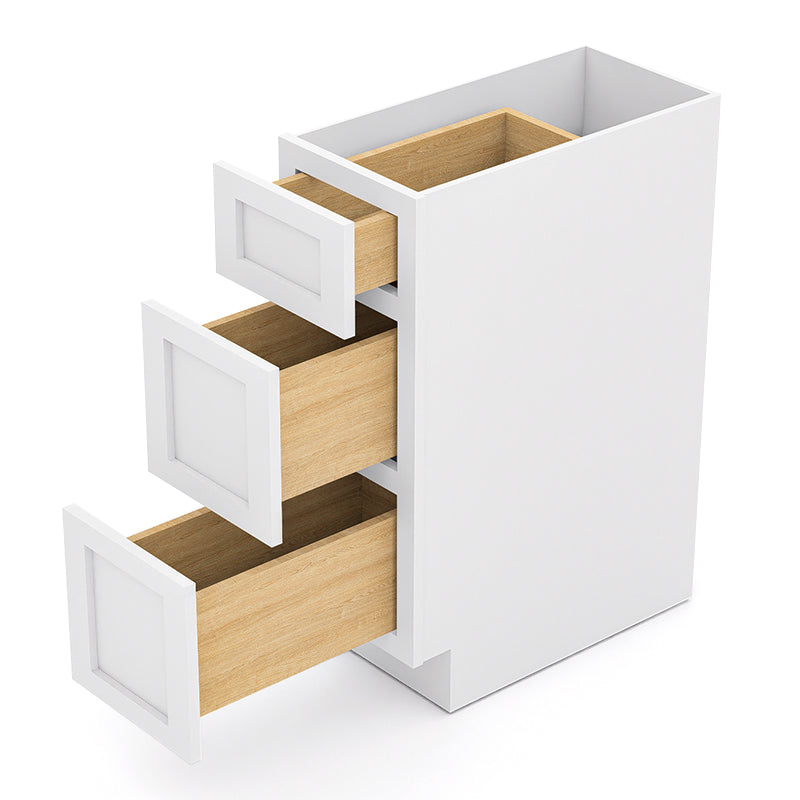 White Shaker Base Drawer Cabinets - 3 Drawers DB12