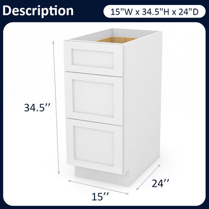White Shaker Base Drawer Cabinets - 3 Drawers DB15