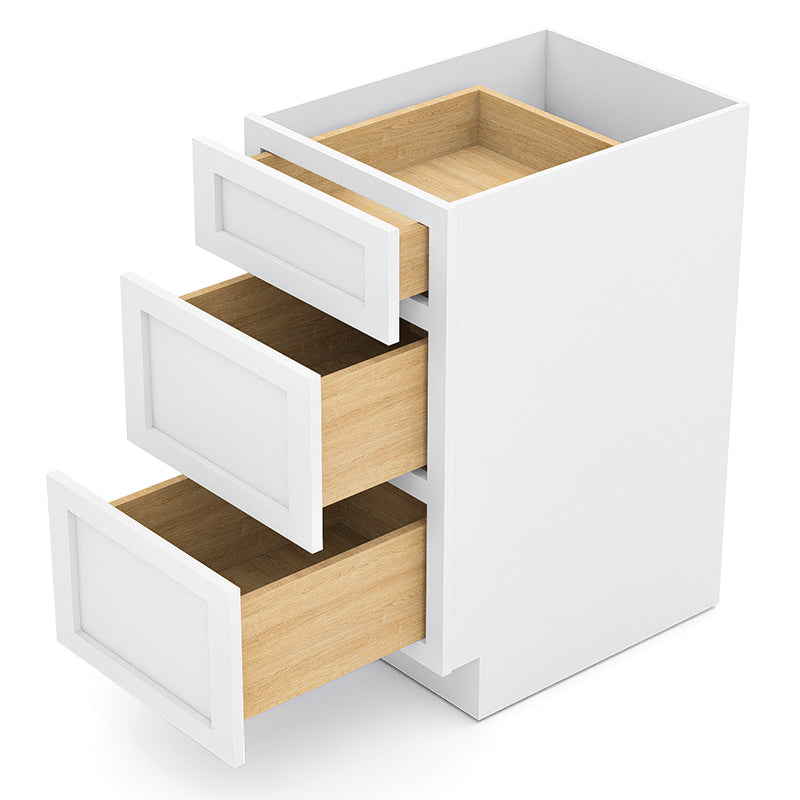 White Shaker Base Drawer Cabinets - 3 Drawers DB18