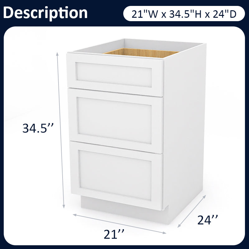 White Shaker Base Drawer Cabinets - 3 Drawers DB21