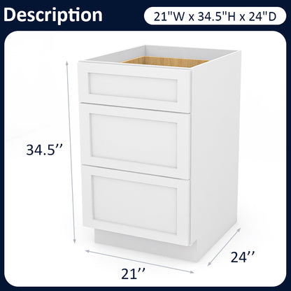 White Shaker Base Drawer Cabinets - 3 Drawers DB21